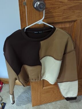 SHEIN Brown Fleece Sweatshirt - Crew Neck
